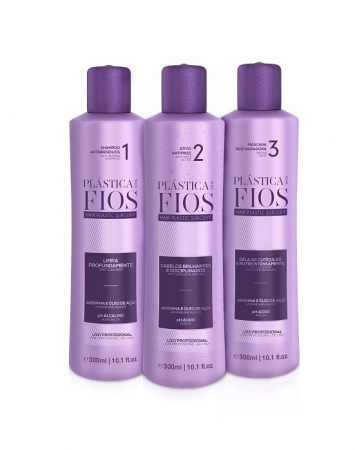 Набор средств для кератинового восстановления волос Plastica Dos Fios Professional, 300 мл. х 3 шт