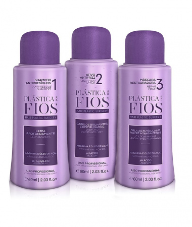 Набор средств для кератинового восстановления волос Plastica Dos Fios Professionall, 60 мл. х 3 шт