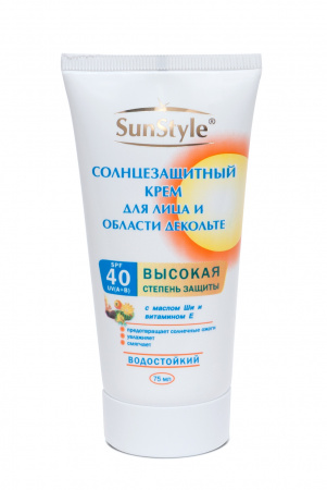 Водостойкий крем для лица и области декольте солнцезащитный SunStyle SPF-40 UV (A+B)